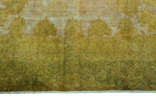 Full view of 1970s Kerman rug from Iran / Persia, 374 × 285 cm in Yellow tones
