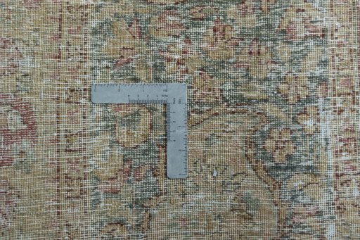 Backside of handmade 1970s Kerman rug showing knot structure and weave density