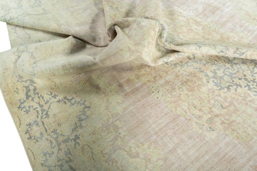 Surface texture of 1970s Kerman rug with natural Wool and intricate pattern