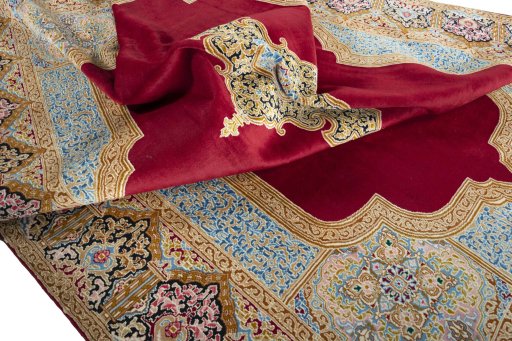 Surface texture of 1970s Kerman rug with natural Wool and intricate pattern
