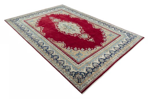 Close-up detail of 2000s Kerman rug from Iran / Persia showing Wool weave