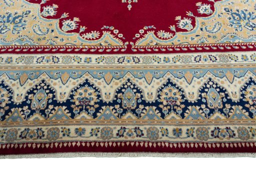 Full view of 2000s Kerman rug from Iran / Persia, 391 × 270 cm in Red tones