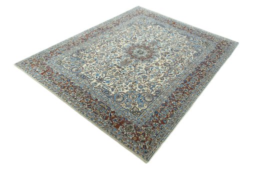 Corner detail of 2000s Kerman rug showing border pattern and Wool pile