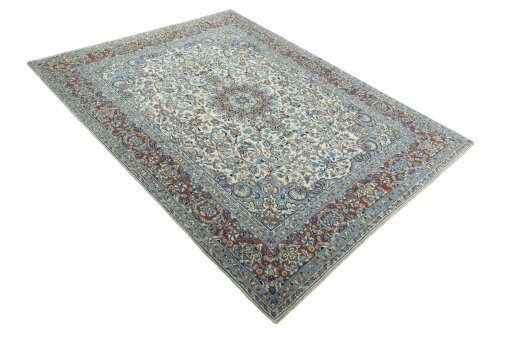 Close-up detail of 2000s Kerman rug from Iran / Persia showing Wool weave