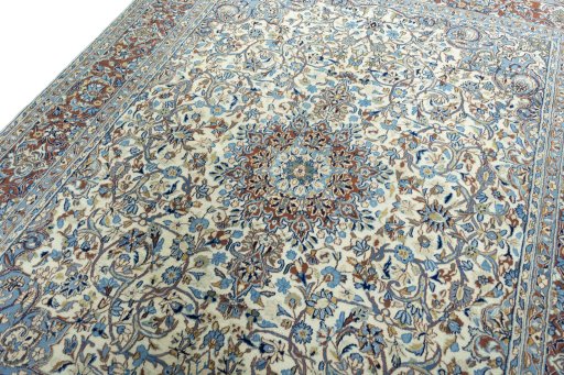 Backside of handmade 2000s Kerman rug showing knot structure and weave density