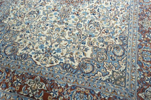 Close-up detail of 2000s Kerman rug from Iran / Persia showing Wool weave