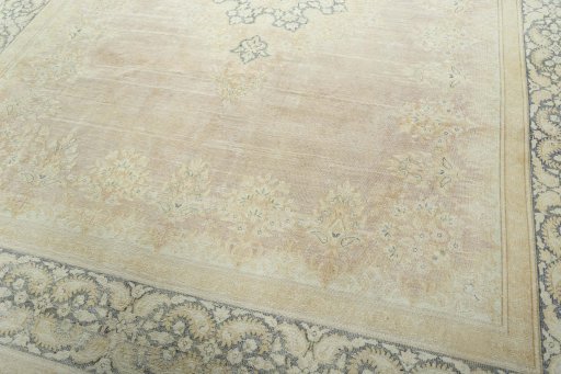 Close-up detail of 1950s Kerman rug from Iran / Persia showing Wool weave