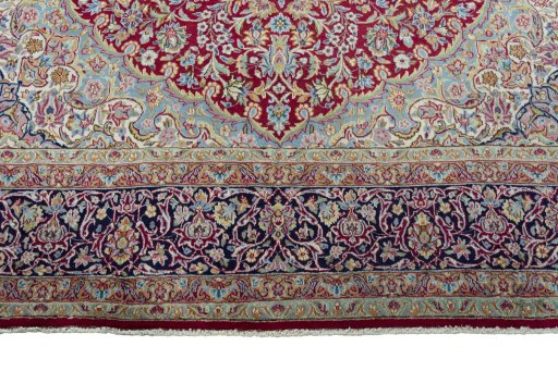 Full view of 2000s Kerman rug from Iran / Persia, 358 × 268 cm in Red tones