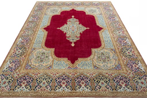 Surface texture of 2000s Kerman rug with natural Wool and intricate pattern