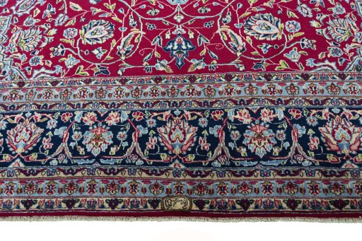 Full view of 2000s Kerman rug from Iran / Persia, 417 × 300 cm in Red tones