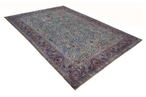 Close-up detail of 1930s Kerman rug from Iran / Persia showing Wool weave