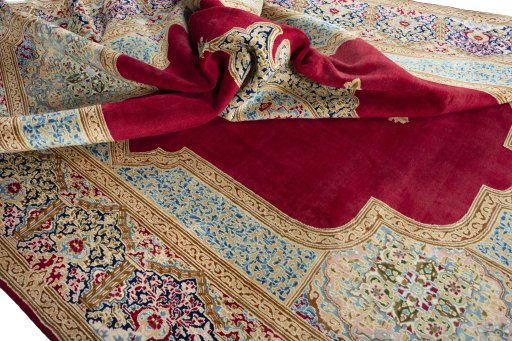 Surface texture of 2000s Kerman rug with natural Wool and intricate pattern