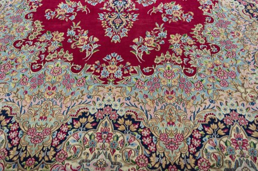 Close-up detail of 2000s Kerman rug from Iran / Persia showing Wool weave