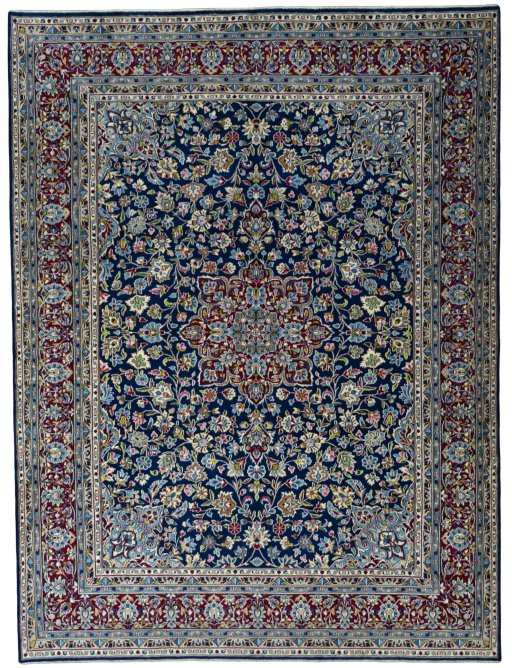 Full view of 2000s Kerman rug from Iran / Persia, 392 × 295 cm in Blue tones