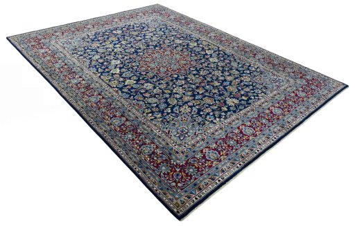 Close-up detail of 2000s Kerman rug from Iran / Persia showing Wool weave