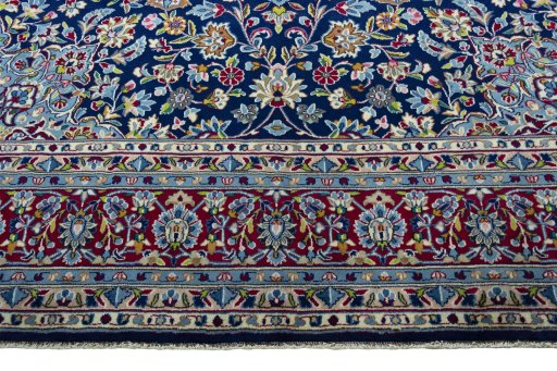 Full view of 2000s Kerman rug from Iran / Persia, 392 × 295 cm in Blue tones