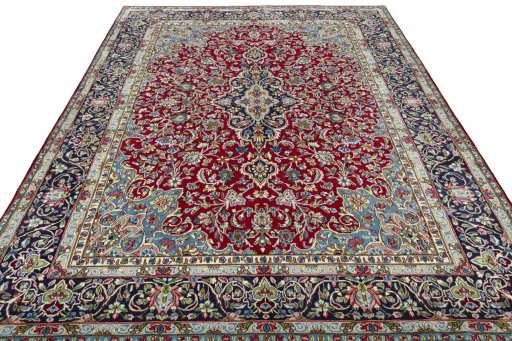 Surface texture of 2000s Kerman rug with natural Wool and intricate pattern