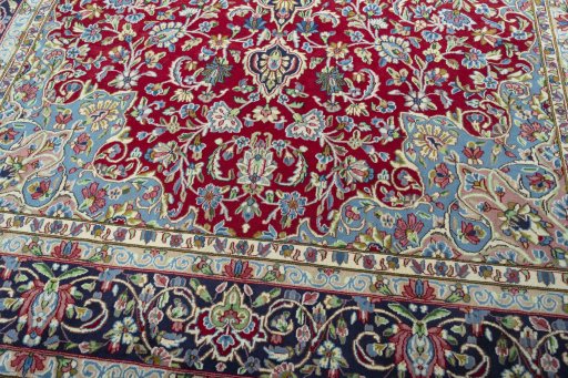 Close-up detail of 2000s Kerman rug from Iran / Persia showing Wool weave
