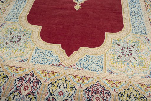 Close-up detail of 2000s Kerman rug from Iran / Persia showing Wool weave