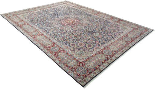 Close-up detail of 2000s Kerman rug from Iran / Persia showing Wool weave