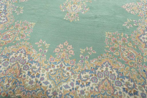 Close-up detail of 2000s Kerman rug from Iran / Persia showing Wool weave