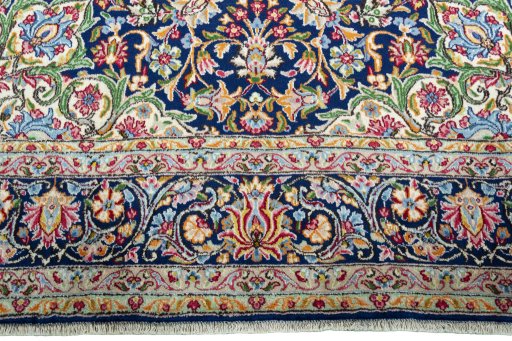 Full view of 2000s Kerman rug from Iran / Persia, 367 × 262 cm in Blue tones