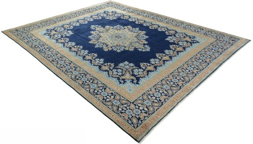 Close-up detail of 2000s Kerman rug from Iran / Persia showing Wool weave