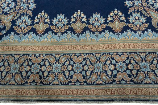 Full view of 2000s Kerman rug from Iran / Persia, 390 × 297 cm in Blue tones