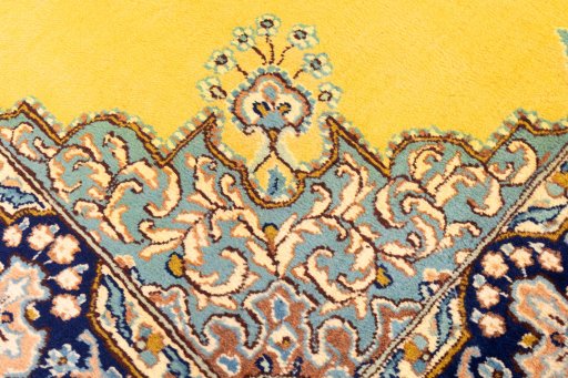 Close-up detail of 2000s Kerman rug from Iran / Persia showing Wool weave