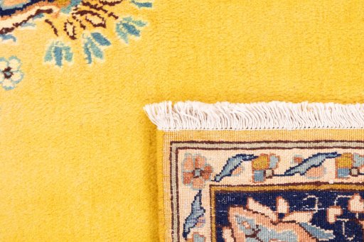 Full view of 2000s Kerman rug from Iran / Persia, 239 × 143 cm in Yellow tones