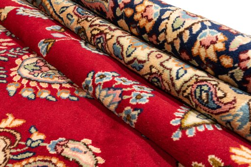 Surface texture of 1990s Kerman rug with natural Wool and intricate pattern
