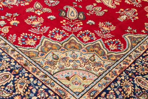 Backside of handmade 1990s Kerman rug showing knot structure and weave density