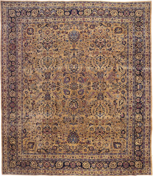 Full view of 1960s Khorasan rug from Iran / Persia, 417 × 366 cm in Brown tones