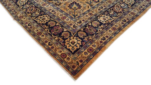 Backside of handmade 1960s Khorasan rug showing knot structure and weave density
