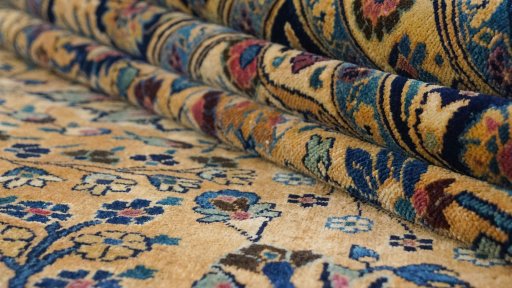 Close-up detail of 1960s Khorasan rug from Iran / Persia showing Wool weave