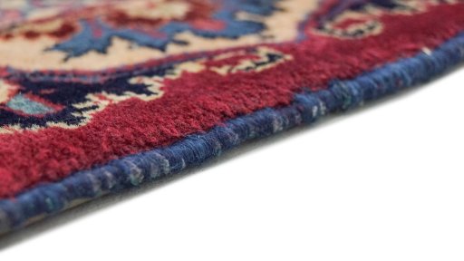 Close-up detail of 1960s Mashad rug from Iran / Persia showing Wool weave