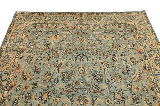 Surface texture of 1980s Mashad rug with natural Wool and intricate pattern