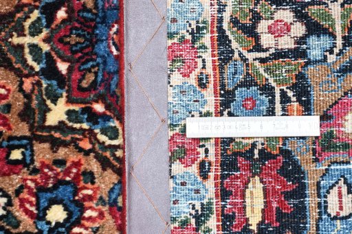 Full view of 1950s Mashad rug from Iran / Persia, 198 × 129 cm in Beige tones