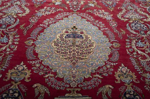 Central medallion detail of 1970s Mashad rug from Iran / Persia