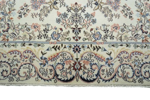 Full view of New Mashad rug from Iran / Persia, 300 × 195 cm in Beige tones
