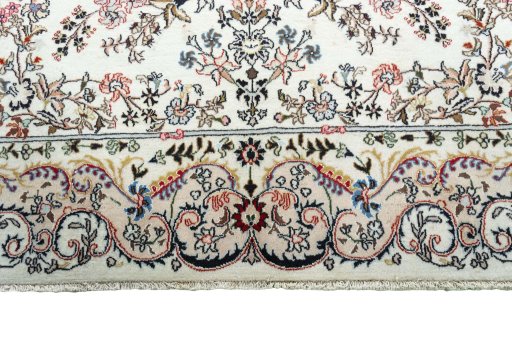Full view of New Mashad rug from Iran / Persia, 285 × 195 cm in Beige tones