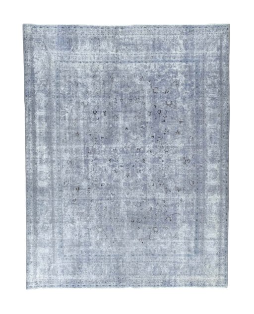Full view of 1950s Mashad rug from Iran / Persia, 374 × 290 cm in Gray tones