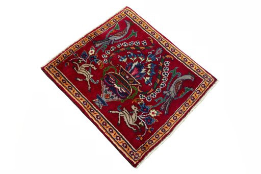 Close-up detail of 2000s Mashad rug from Iran / Persia showing Wool weave