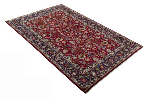 Close-up detail of 2000s Mashad rug from Iran / Persia showing Wool weave