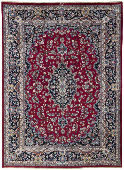 Full view of 2000s Mashad rug from Iran / Persia, 330 × 242 cm in Red tones