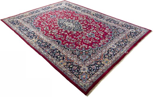 Close-up detail of 2000s Mashad rug from Iran / Persia showing Wool weave