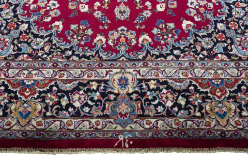 Full view of 2000s Mashad rug from Iran / Persia, 330 × 242 cm in Red tones