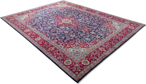 Close-up detail of 2000s Mashad rug from Iran / Persia showing Wool weave
