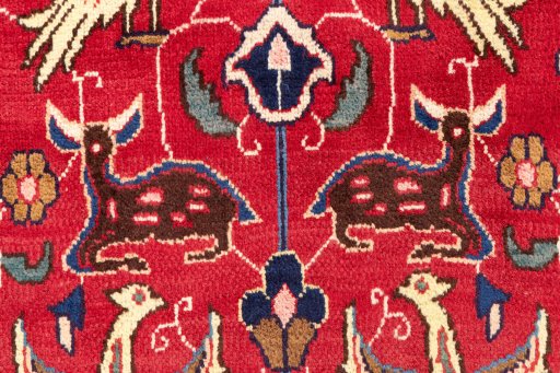 Close-up detail of 1990s Mashad rug from Iran / Persia showing Wool weave