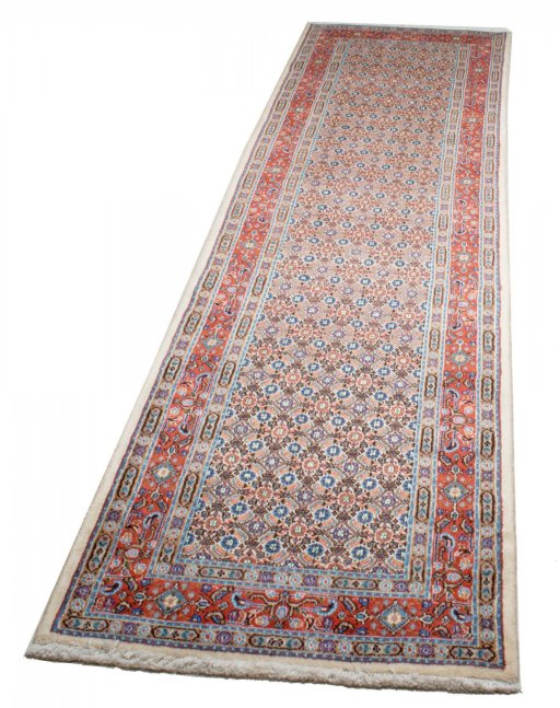 Close-up detail of New Moud rug from Iran / Persia showing Wool weave